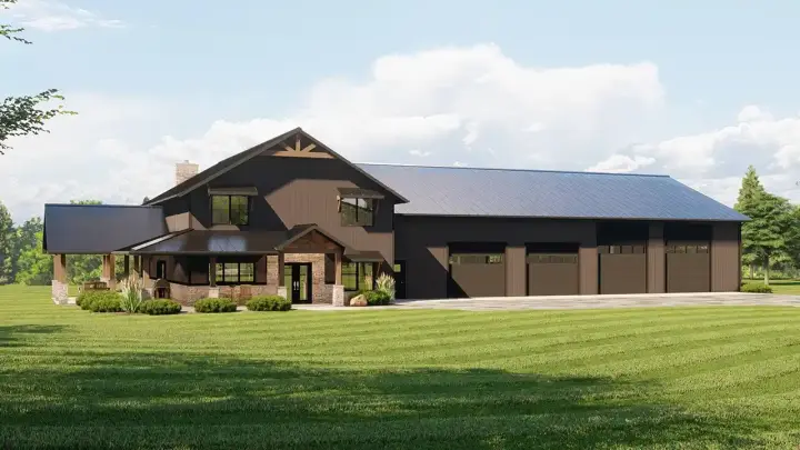 Barndominium house plans 104-324 - front exterior, 3,477 sq ft, 4 bed, 3 bath house plans | Monster House Plans