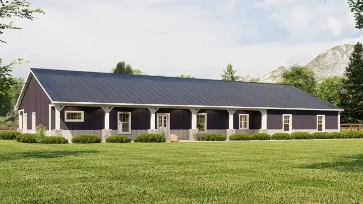Barndominium house plans 104-325 - front exterior, 1,803 sq ft, 3 bed, 2 bath house plans | Monster House Plans