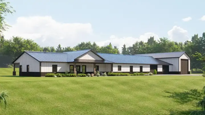 Barndominium house plans 104-326 - front exterior, 3,196 sq ft, 4 bed, 3 bath house plans | Monster House Plans