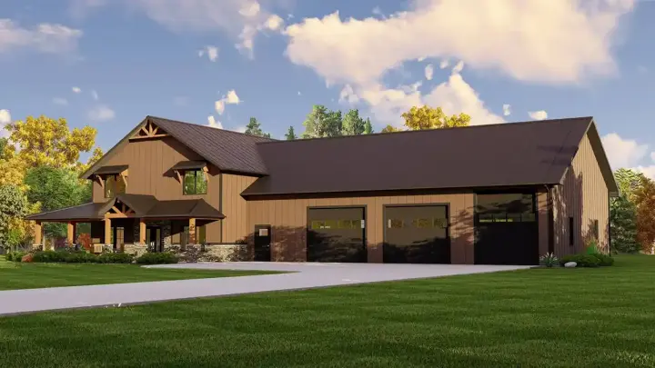Barndominium house plans 104-329 - front exterior, 2,769 sq ft, 2 bed, 2 bath house plans | Monster House Plans