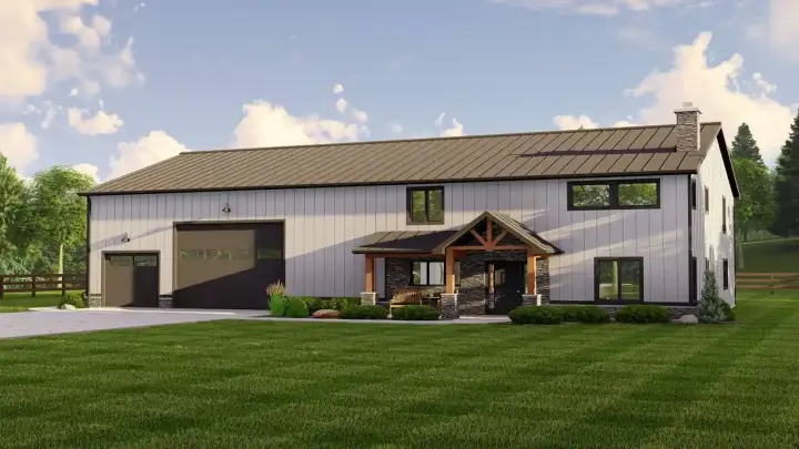 Barndominium house plans 104-331 - front exterior, 3,686 sq ft, 4 bed, 3 bath house plans | Monster House Plans