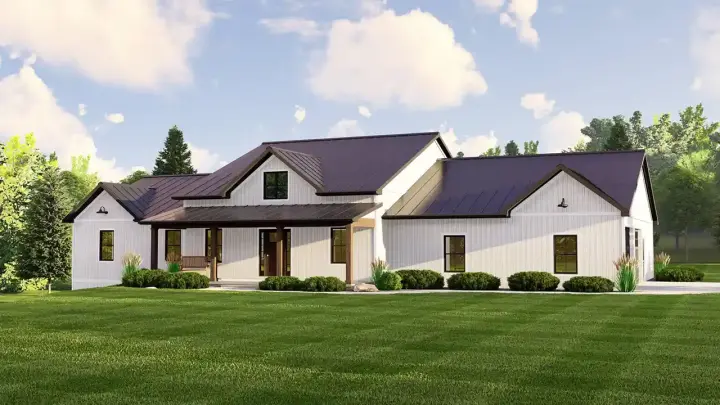 Modern Farmhouse house plans 104-336 - front exterior, 2,455 sq ft, 3 bed, 2 bath house plans | Monster House Plans