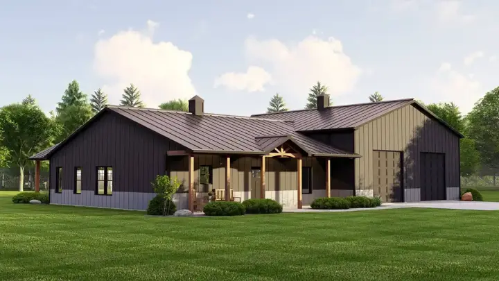 Barndominium house plans 104-337 - front exterior, 1,614 sq ft, 2 bed, 2 bath house plans | Monster House Plans