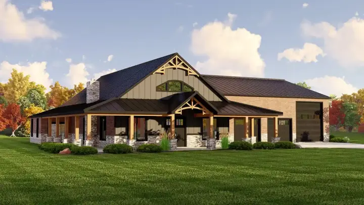 Barndominium house plans 104-338 - front exterior, 2,423 sq ft, 3 bed, 2 bath house plans | Monster House Plans