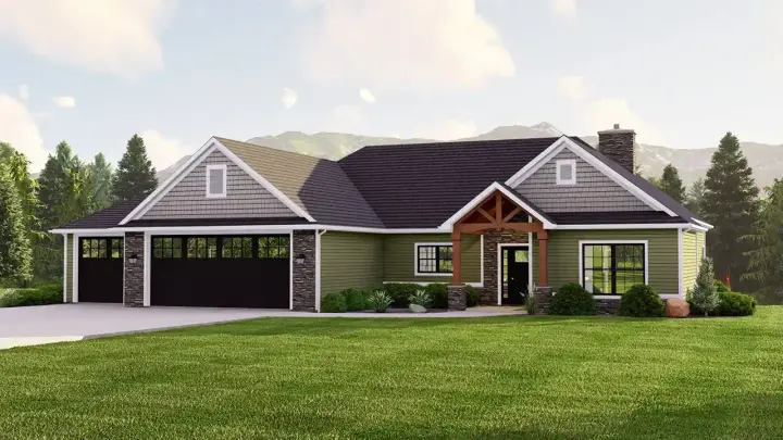 Country house plans 104-342 - front exterior, 1,819 sq ft, 2 bed, 2 bath house plans | Monster House Plans