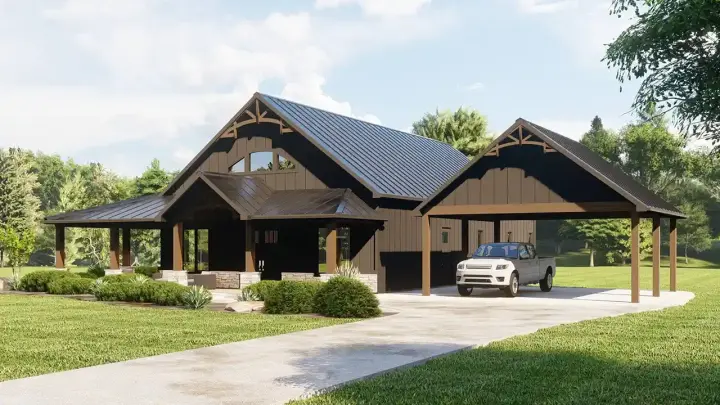 Barndominium house plans 104-347 - front exterior, 2,679 sq ft, 3 bed, 2 bath house plans | Monster House Plans