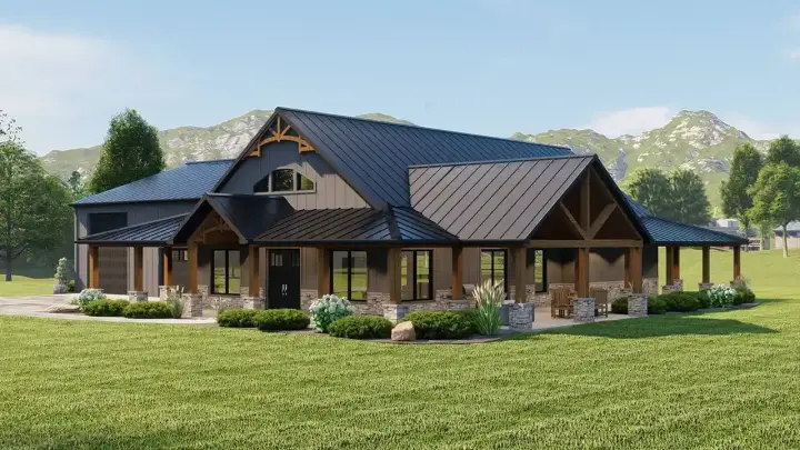 Barndominium house plans 104-350 - front exterior, 3,079 sq ft, 3 bed, 2 bath house plans | Monster House Plans