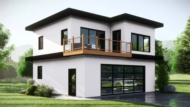 Modern house plans 104-352 - front exterior, 647 sq ft, 2 bed, 1 bath house plans | Monster House Plans