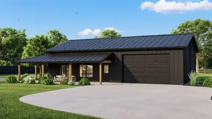 Barndominium house plans 104-353 - front exterior, 896 sq ft, 2 bed, 1 bath house plans | Monster House Plans