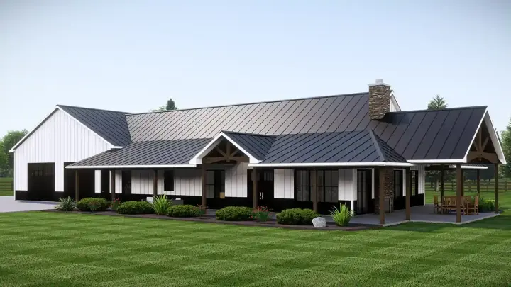 Barndominium house plans 104-357 - front exterior, 2,456 sq ft, 3 bed, 2 bath house plans | Monster House Plans
