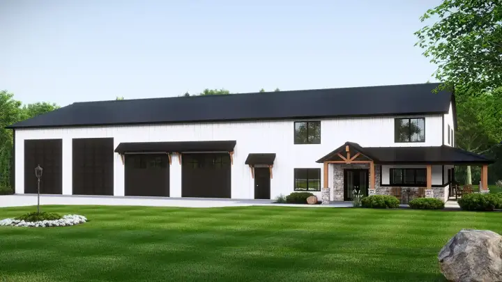 Barndominium house plans 104-358 - front exterior, 3,043 sq ft, 3 bed, 2 bath house plans | Monster House Plans