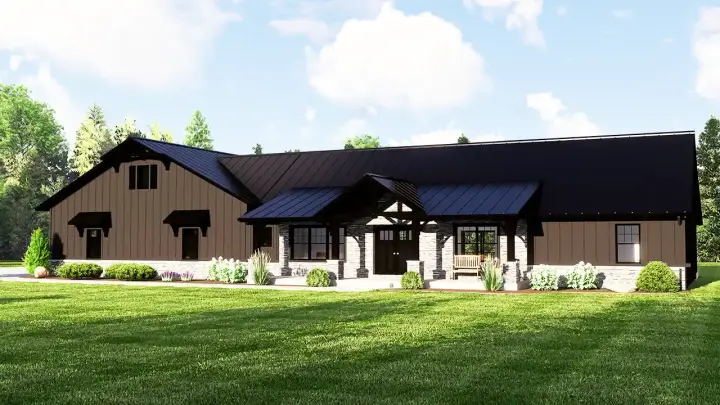 Barndominium house plans 104-364 - front exterior, 2,016 sq ft, 2 bed, 2 bath house plans | Monster House Plans
