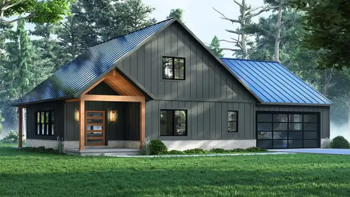 New American house plans 104-369 - front exterior, 2,010 sq ft, 3 bed, 2 bath house plans | Monster House Plans