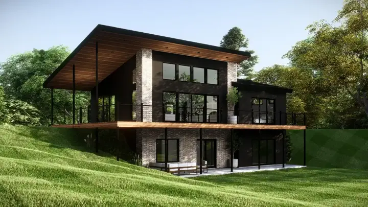 Contemporary house plans 104-371 - front exterior, 1,067 sq ft, 2 bed, 2 bath house plans | Monster House Plans