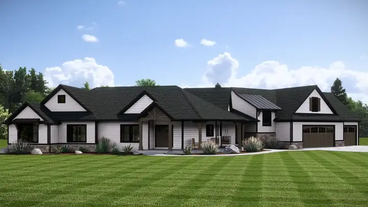 Farmhouse house plans 104-372 - front exterior, 4,054 sq ft, 3 bed, 2 bath house plans | Monster House Plans