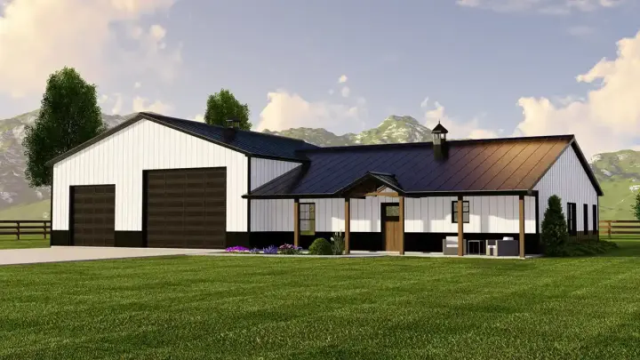 Barndominium house plans 104-373 - front exterior, 1,783 sq ft, 2 bed, 2 bath house plans | Monster House Plans
