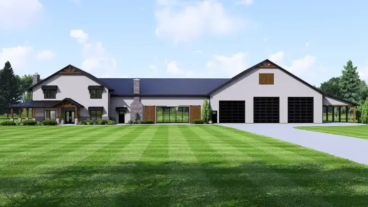 Barndominium house plans 104-374 - front exterior, 4,013 sq ft, 4 bed, 3 bath house plans | Monster House Plans