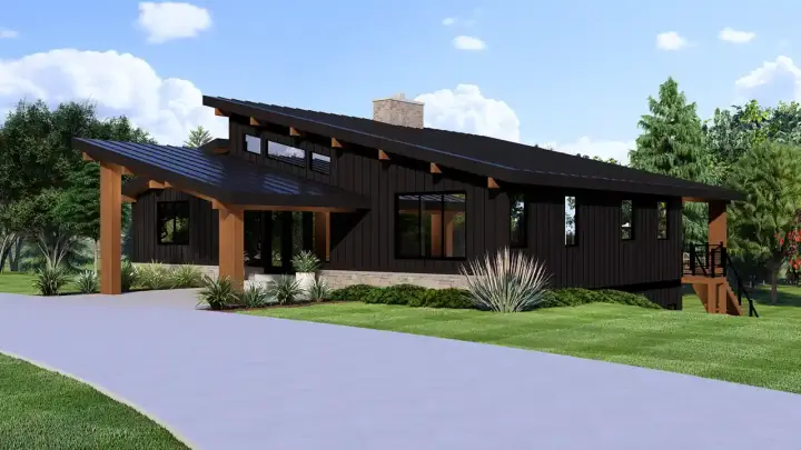 Contemporary house plans 104-377 - front exterior, 2,034 sq ft, 2 bed, 2 bath house plans | Monster House Plans