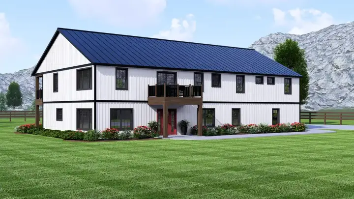 Barndominium house plans 104-378 - front exterior, 4,528 sq ft, 7 bed, 7 bath house plans | Monster House Plans
