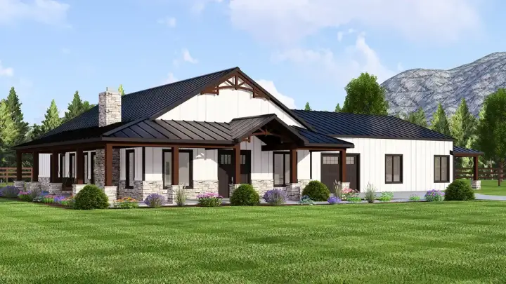 Barndominium house plans 104-380 - front exterior, 4,413 sq ft, 4 bed, 4 bath house plans | Monster House Plans