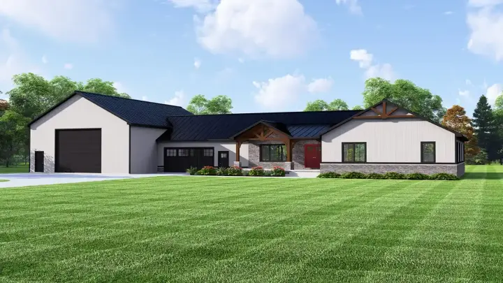 Barndominium house plans 104-385 - front exterior, 3,011 sq ft, 4 bed, 2 bath house plans | Monster House Plans
