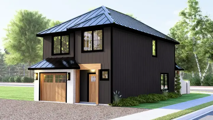 Contemporary house plans 104-393 - front exterior, 1,565 sq ft, 3 bed, 2 bath house plans | Monster House Plans