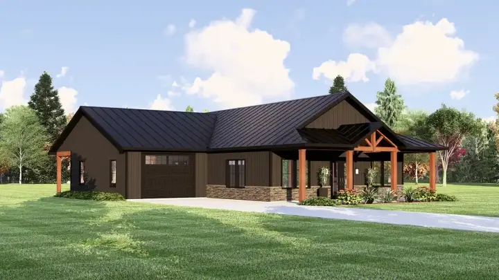 Barndominium house plans 104-401 - front exterior, 1,440 sq ft, 1 bed, 1 bath house plans | Monster House Plans