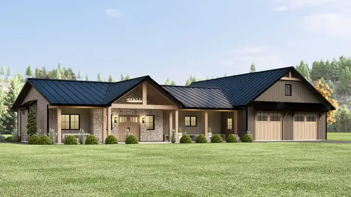 Country house plans 104-404 - front exterior, 1,633 sq ft, 3 bed, 2 bath house plans | Monster House Plans