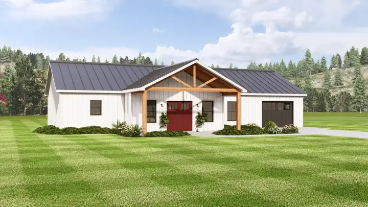 Ranch house plans 104-409 - front exterior, 1,480 sq ft, 2 bed, 2 bath house plans | Monster House Plans