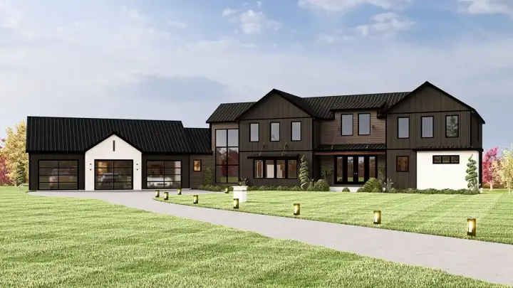 Modern house plans 104-420 - front exterior, 4,429 sq ft, 4 bed, 4 bath house plans | Monster House Plans