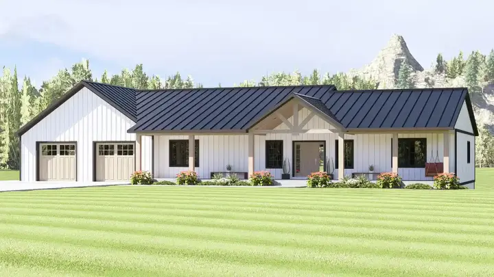 Barndominium house plans 104-421 - front exterior, 2,222 sq ft, 3 bed, 2 bath house plans | Monster House Plans