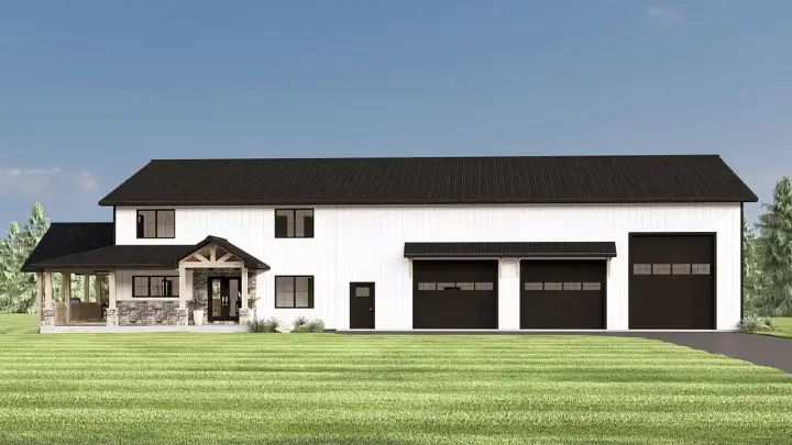Barndominium house plans 104-428 - front exterior, 3,052 sq ft, 4 bed, 4 bath house plans | Monster House Plans