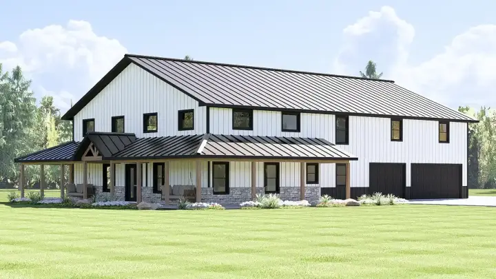 Barndominium house plans 104-429 - front exterior, 3,395 sq ft, 4 bed, 3 bath house plans | Monster House Plans
