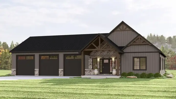 Craftsman house plans 104-433 - front exterior, 1,476 sq ft, 2 bed, 2 bath house plans | Monster House Plans
