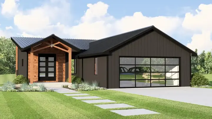 Contemporary house plans 104-440 - front exterior, 1,259 sq ft, 2 bed, 2 bath house plans | Monster House Plans