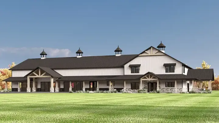 Barndominium house plans 104-441 - front exterior, 4,800 sq ft, 2 bed, 2 bath house plans | Monster House Plans