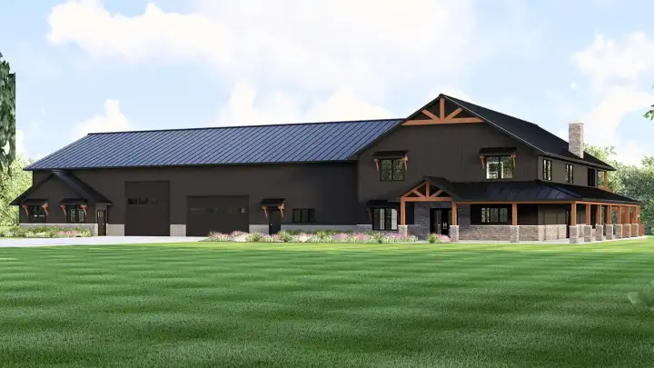 Barndominium house plans 104-442 - front exterior, 7,781 sq ft, 6 bed, 6 bath house plans | Monster House Plans