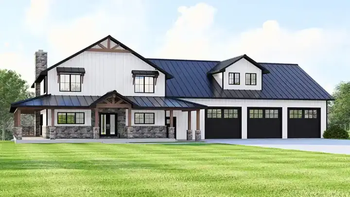 Barndominium house plans 104-448 - front exterior, 3,115 sq ft, 3 bed, 2 bath house plans | Monster House Plans