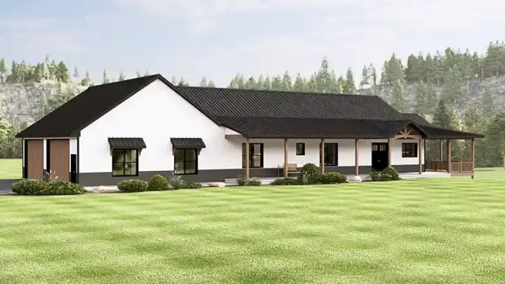 Barndominium house plans 104-449 - front exterior, 2,856 sq ft, 3 bed, 3 bath house plans | Monster House Plans