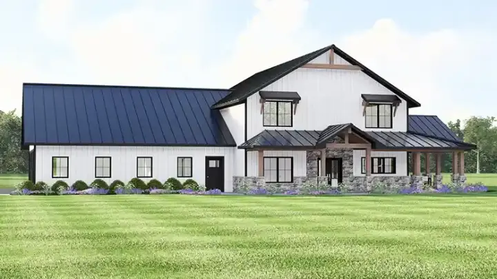 Barndominium house plans 104-455 - front exterior, 2,783 sq ft, 3 bed, 2 bath house plans | Monster House Plans
