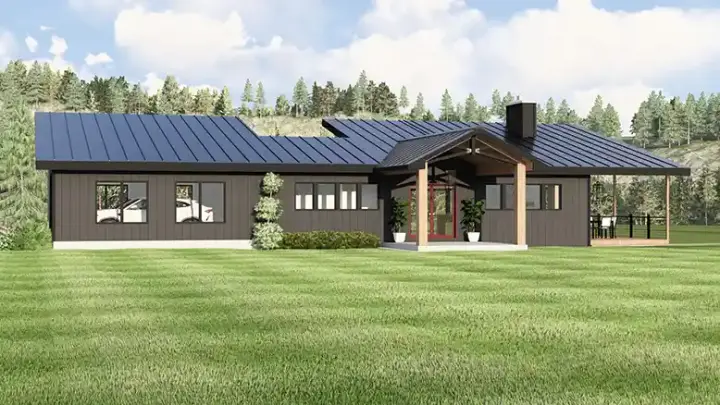 Contemporary house plans 104-460 - front exterior, 1,243 sq ft, 1 bed, 1 bath house plans | Monster House Plans