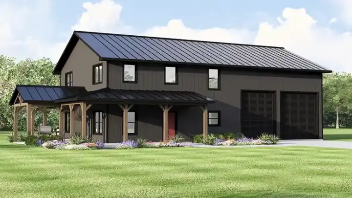 Barndominium house plans 104-463 - front exterior, 1,992 sq ft, 3 bed, 2 bath house plans | Monster House Plans