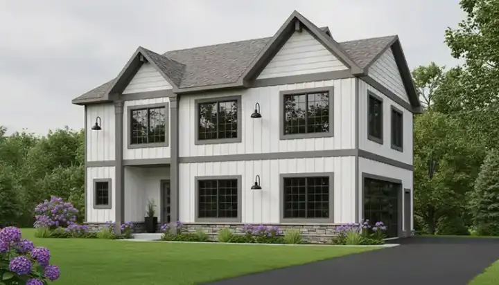 Modern Farmhouse house plans 104-465 - front exterior, 3,032 sq ft, 6 bed, 3 bath house plans | Monster House Plans