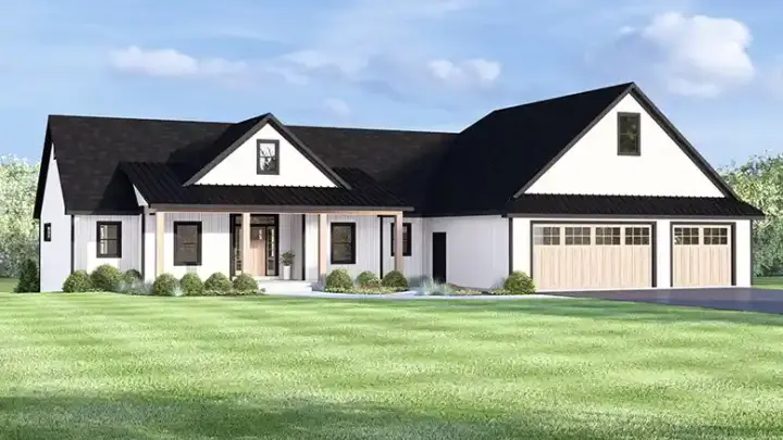 Modern Farmhouse house plans 104-466 - front exterior, 2,081 sq ft, 2 bed, 2 bath house plans | Monster House Plans