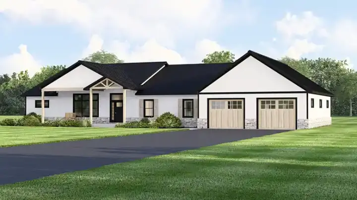New American house plans 104-467 - front exterior, 2,507 sq ft, 4 bed, 2 bath house plans | Monster House Plans