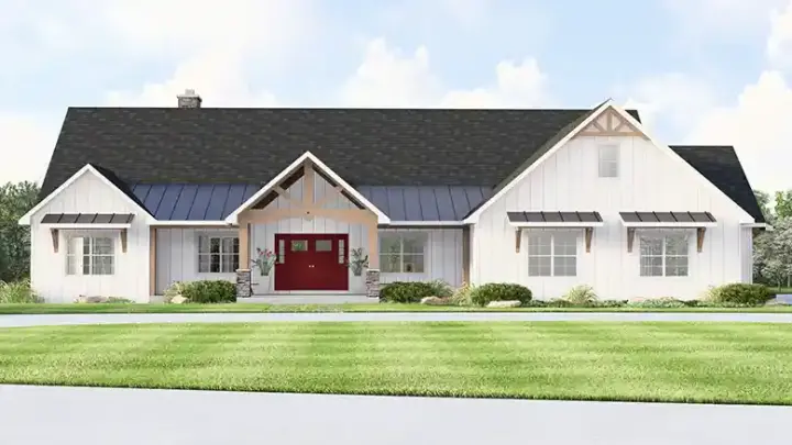 Barndominium house plans 104-474 - front exterior, 3,086 sq ft, 3 bed, 2 bath house plans | Monster House Plans