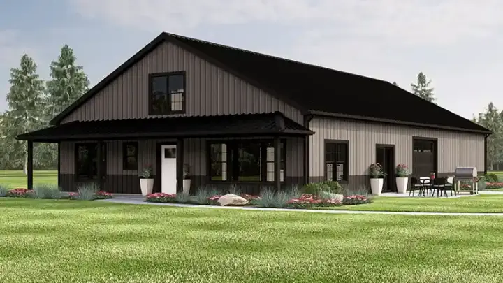Barndominium house plans 104-477 - front exterior, 1,669 sq ft, 2 bed, 2 bath house plans | Monster House Plans