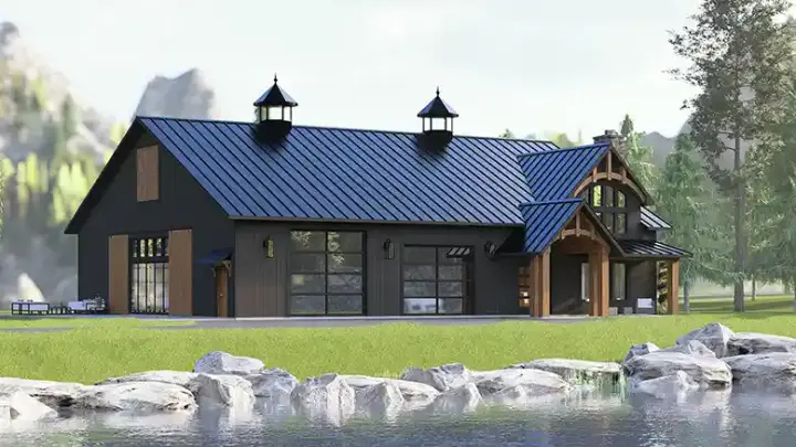Barndominium house plans 104-479 - front exterior, 2,558 sq ft, 4 bed, 2 bath house plans | Monster House Plans