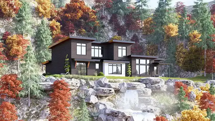 Contemporary house plans 104-480 - front exterior, 2,233 sq ft, 4 bed, 2 bath house plans | Monster House Plans
