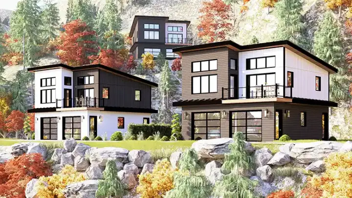 Modern house plans 104-481 - front exterior, 773 sq ft, 2 bed, 1 bath house plans | Monster House Plans